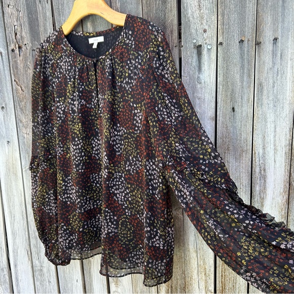 Joie Baltasar Silk Floral Print Blouse Top Midnight Black L - Picture 7 of 16